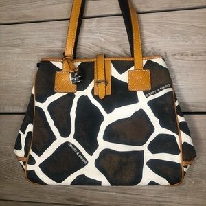 Dooney & Bourke Giraffe Print Satchel Bag With Brown Leather Trim